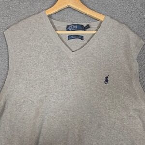 Polo Ralph Lauren Sweater Vest Mens XXL Gray Excellent Pima Cotton V-Neck Logo